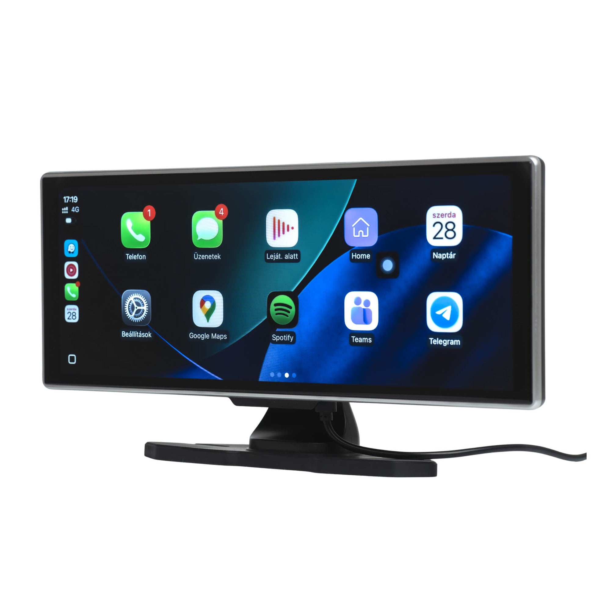 CarPlay kijelző főmenüje alkalmazásokkal és gyorselérésekkel