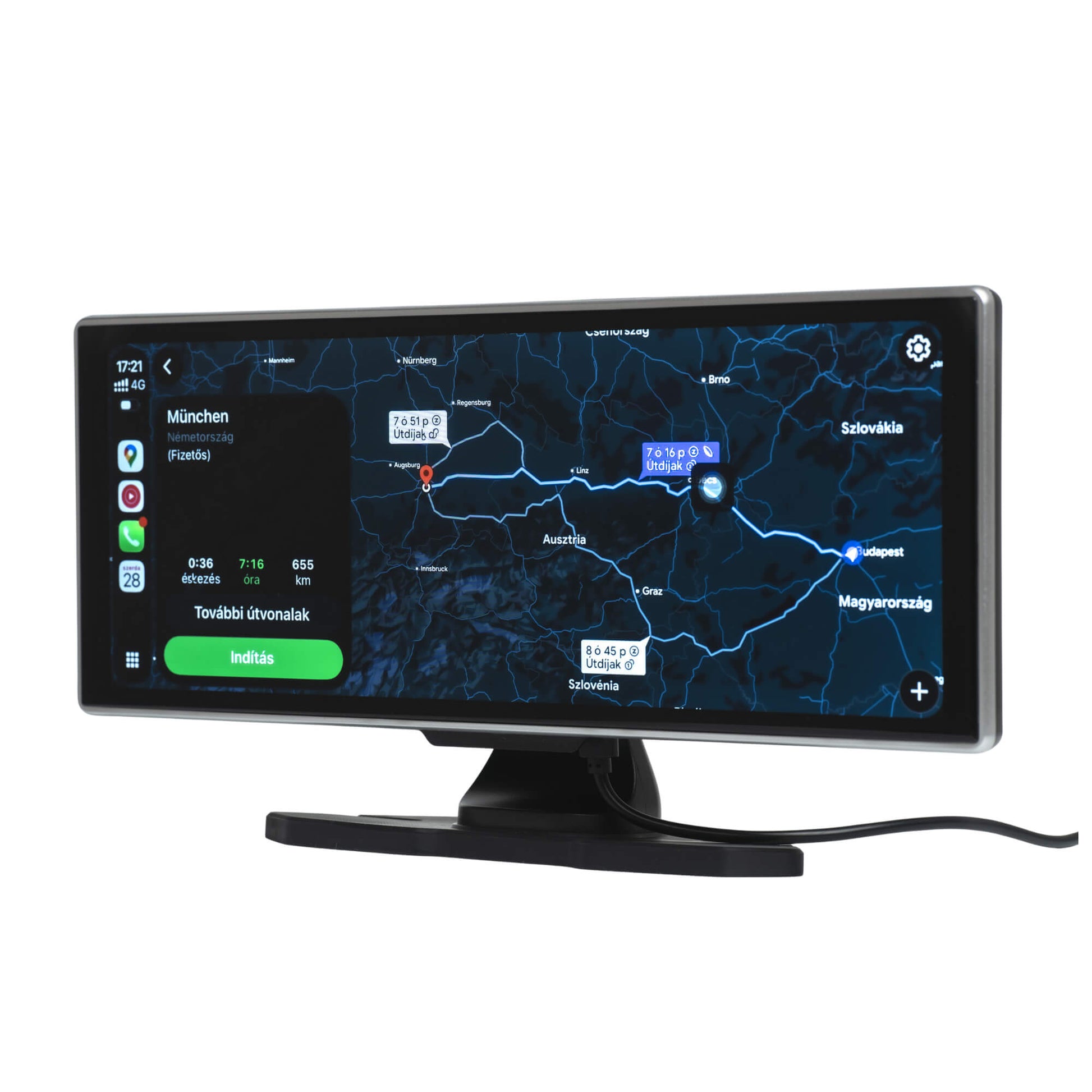 Vezeték nélküli CarPlay kijelző autó műszerfalán